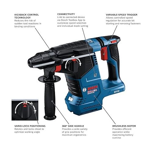  BOSCH GBH18V-24CN 18V Brushless Connected SDS-plus® Bulldog™ 1 In. Rotary Hammer (Bare Tool)