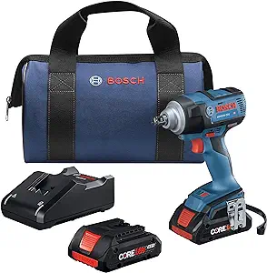 BOSCH GDS18V-221B25 18V EC Brushless 1/2 In. Impact Wrench Kit with (2) CORE18V 4.0 Ah Compact Batteries