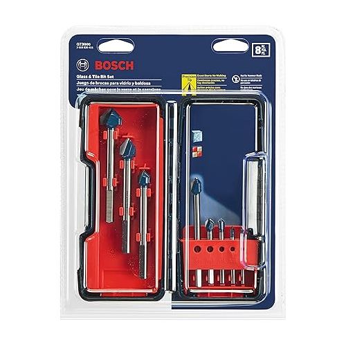  BOSCH GT3000 8-Piece Glass and Tile Carbide Hammer Drill Bits Assorted Set with Included Storage Case for Fast Drilling in Glass and Tile