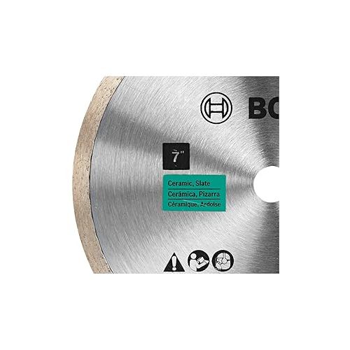  BOSCH DB743C 7 In. Premium Continuous Rim Diamond Blade with 5/8 In. Arbor for Clean Cut Wet/Dry Cutting Applications in Tile, Granite, Marble