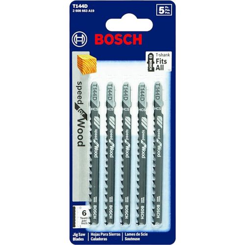  BOSCH T144D 5-Piece 4 In.6 TPI Speed for Wood T-Shank Jig Saw Blades