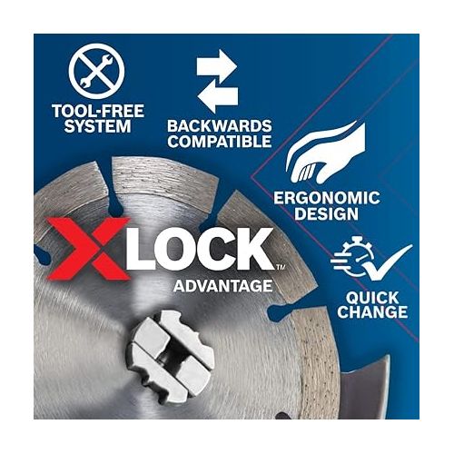  BOSCH DBX4541E 4-1/2 In. X-LOCK Segmented Rim Diamond Blade Xtreme Compatible with 7/8 In. Arbor for Application in Reinforced Concrete, Brick, Stone