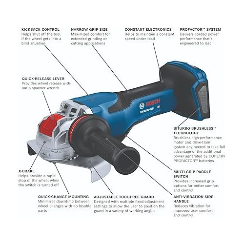  BOSCH GWX18V-13PN PROFACTOR™ 18V X-LOCK 5 - 6 In. Angle Grinder with Paddle Switch (Bare Tool)