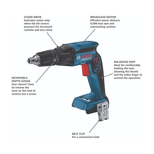  BOSCH GTB18V-45N 18V Brushless 1/4 In. Hex Screwgun (Bare Tool)