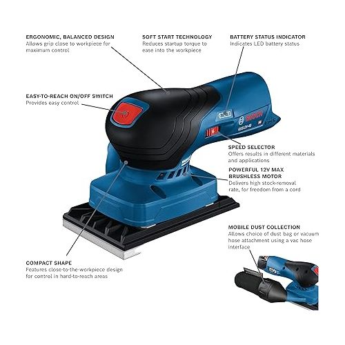  BOSCH GSS12V-40N 12V Max Brushless Sheet Orbital Finishing Sander (Bare Tool)