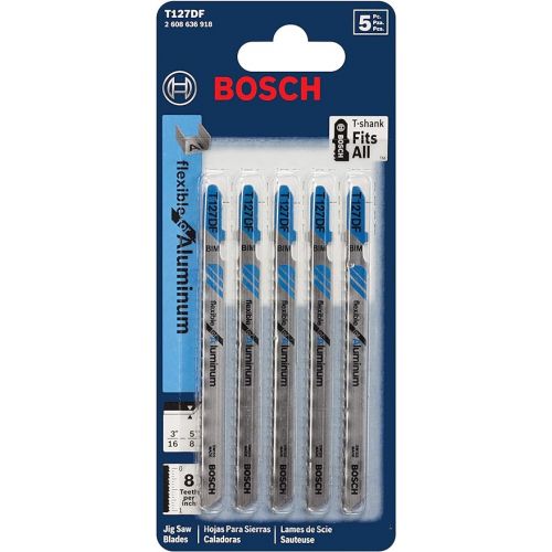  BOSCH T127DF 5-Piece 4 In. 8 TPI Flexible for Aluminum T-Shank Jig Saw Blades, Silver