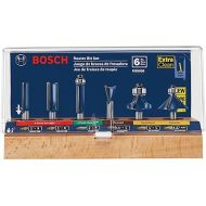 BOSCH RBS006 6-Piece 1/4 In. Shank Carbide-Tipped Multi-Purpose Router Bits Assorted Set with Included Storage Case for Applications in Straight, Trimming, Decorative Edging, Dovetail Joinery