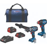 BOSCH GXL18V-260B26 18V 2-Tool Combo Kit with 1/2 In. Hammer Drill/Driver, 1/4 In. and 1/2 In. Two-In-One Bit/Socket Impact Driver, (1) CORE18V 8 Ah Battery and (1) CORE18V 4 Ah Battery