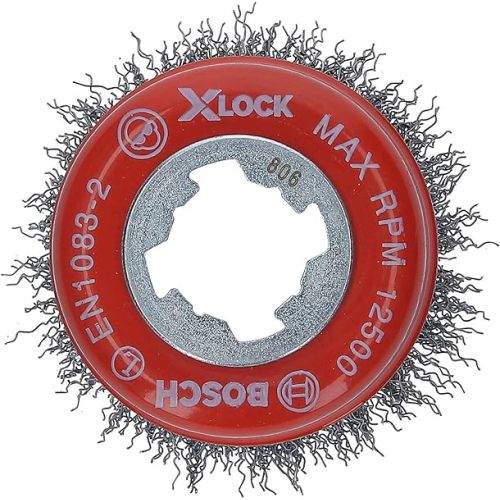  BOSCH WBX318 3 In. X-LOCK Arbor Carbon Steel Crimped Wire Cup Brush For Applications in Removing Weld Scale, Burrs and Corrosion, Preparing Painting Surfaces