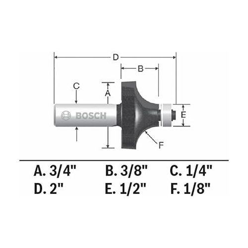  Bosch 1/8-Inch Radius Roundover Two flutes Router Bit with Ball Bearing