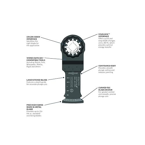  BOSCH OSL114F-3 3-Pack 1-1/4 In. Starlock Oscillating Multi Tool All Purpose Bi-Metal Plunge Cut Blades for Applications in Wood, Wood with Nails, Drywall, PVC, Metal (Nails and Staples)