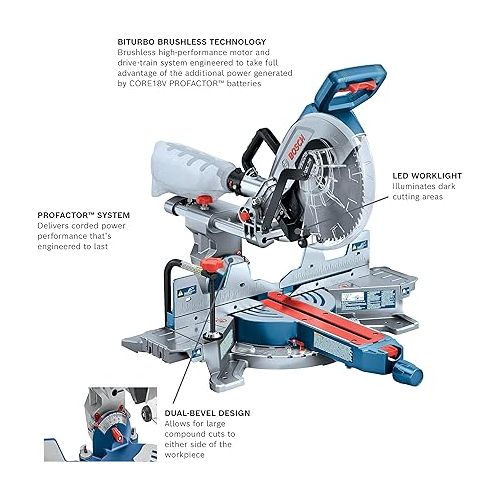  BOSCH GCM18V-10SDN PROFACTOR™ 18V 10 In. Dual-Bevel Slide Miter Saw (Bare Tool)