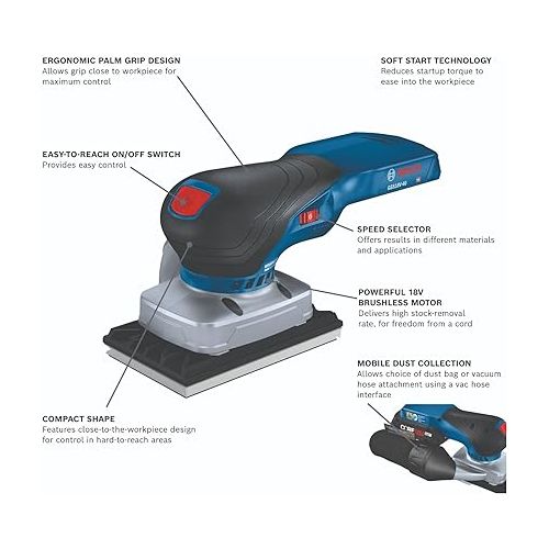  BOSCH GSS18V-40N 18V Brushless Sheet Orbital Finishing Sander (Bare Tool)