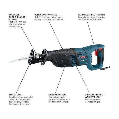 BOSCH RS325 120-Volt 12 Amp Reciprocating Saw, Variable Speed, Compact