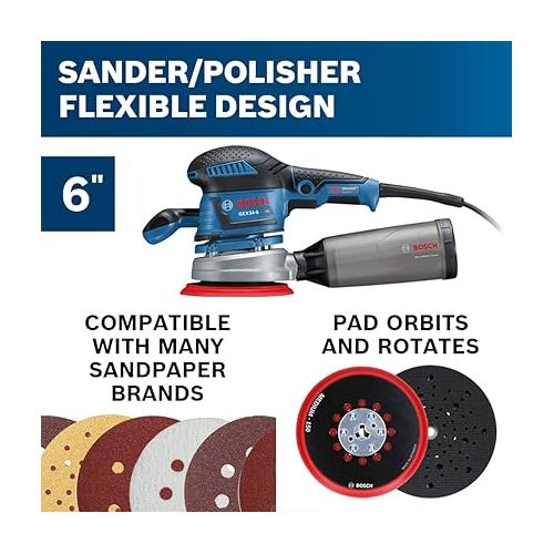  BOSCH GEX34-6N 6 In. Multi-Hole Random Orbit Sander/Polisher