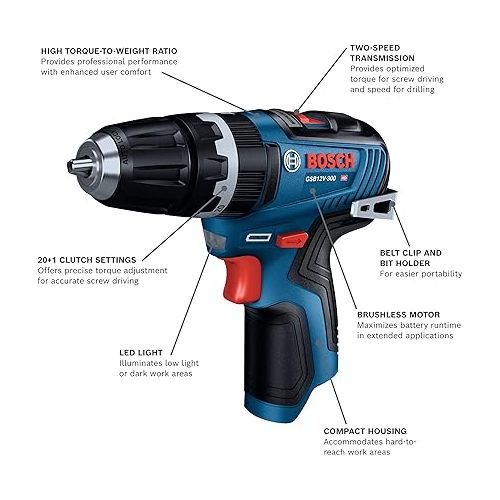  Bosch GSB12V-300N 12V Max Brushless 3/8 In. Hammer Drill/Driver (Bare Tool)