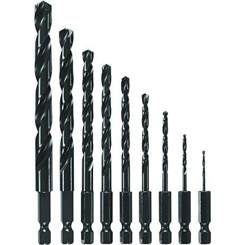  BOSCH BL9IM 9-Piece Assorted Set Black Oxide Metal Drill Bits Impact Tough with Impact-Rated Hex Shank for Applications in Steel, Copper, Aluminum, Brass, Oak, MDF, Pine, PVC and More