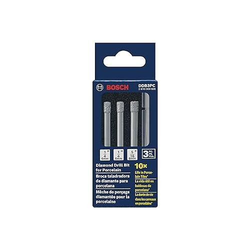  BOSCH DDB3PC 3-Piece Diamond Drill Bit Assorted Set for Dry Drilling Applications in Porcelain and Natural Stone Tile