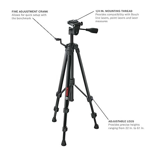  BOSCH BT 150 Compact Tripod with Extendable Height for Use with Line Lasers, Point Lasers, and Laser Distance Measures