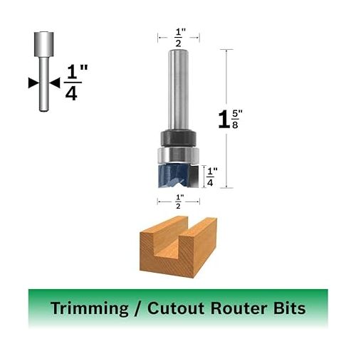  BOSCH 85674M 1/2 In. x 1/4 In. Carbide Tipped 2-Flute Top Bearing Dado Clean Out Bit