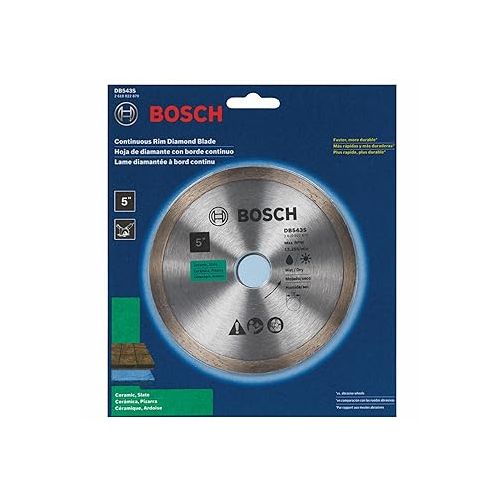  BOSCH DB543S 5 In. Standard Continuous Rim Diamond Blade with 7/8 In. Arbor for Clean Cut Wet/Dry Cutting Applications in Tile, Ceramic, Slate