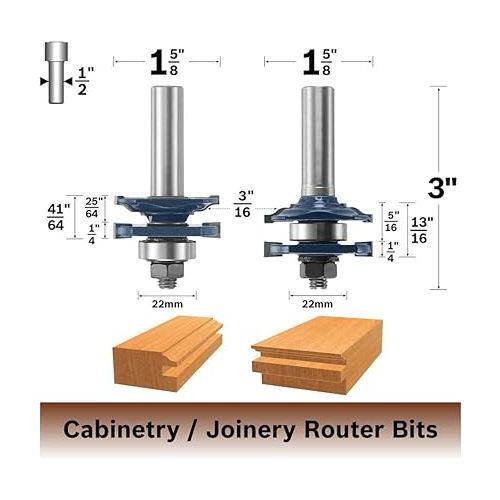  Bosch 85625MC 1-5/8-Inch Diameter Carbide Tipped Ogee Stile & Rail 2 Piece Router Bit Set 1/2-Inch Shank