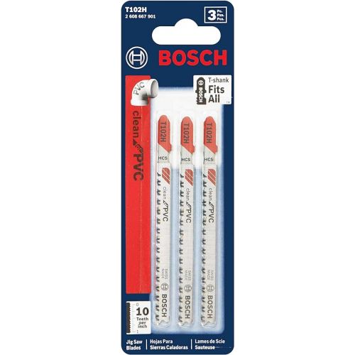  BOSCH T102H 3-Piece 3 In. 10 TPI Clean for PVC High Carbon Steel Jig Saw Blades