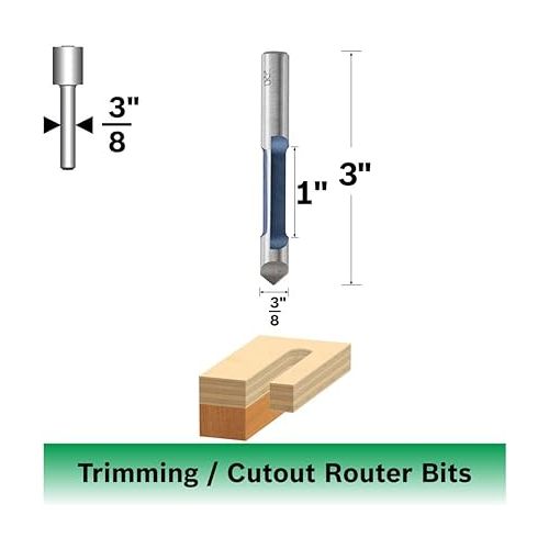  BOSCH 85245 3/8-Inch Carbide Tipped Straight Fluted Pilot Panel Bit with Drill-through Point-Single Flute