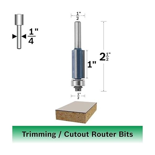  BOSCH 85216M 1/2 In. x 1 In. Carbide Tipped 3-Flute Flush Trim Bit