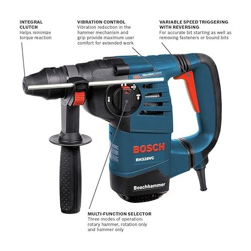  BOSCH 1-1/8-Inch SDS Rotary Hammer RH328VC with Variable Speed, Vibration Control, Bosch Blue