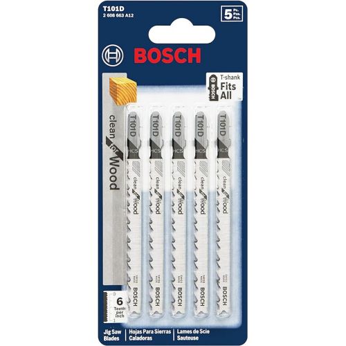  Bosch T101D 5-Piece 4 In. 6 TPI Clean for Wood T-Shank Jig Saw Blades