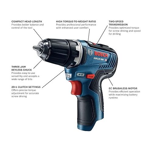  Bosch GSR12V-300N 12V Max EC Brushless 3/8 In. Drill/Driver (Bare Tool)