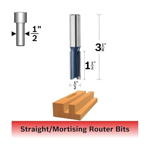  BOSCH 85242M 1/2 In. x 1-1/2 In. Carbide Tipped 2-Flute Straight Bit