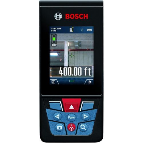  BOSCH GLM400C 400 Ft BLAZE Outdoor Connected Laser Measure with Camera Viewfinder, Includes 3 AA Batteries, Hand Strap, & Pouch