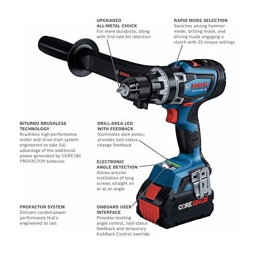  BOSCH GSR18V-1330CB14 PROFACTOR™ 18V Connected-Ready 1/2 In. Drill/Driver Kit with (1) CORE18V® 8 Ah High Power Battery