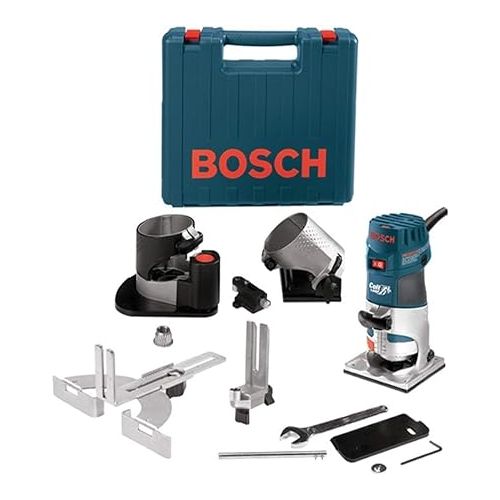  BOSCH PR20EVSNK Colt Installers Kit 5.7 Amp 1 Hp Fixed-Base Variable-Speed Router with 3 Assorted Bases and Edge Guide