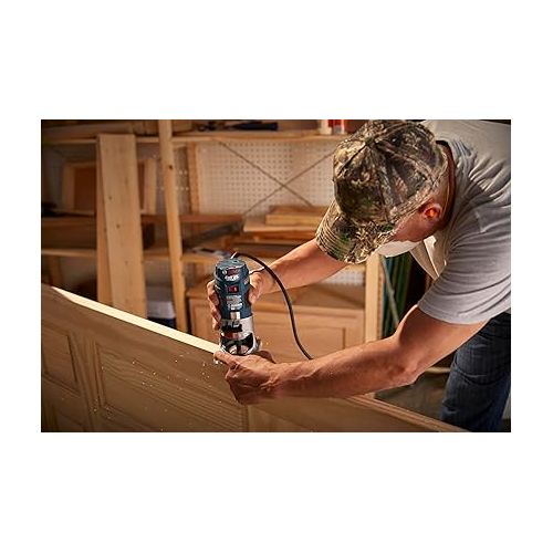  BOSCH PR20EVSNK Colt Installers Kit 5.7 Amp 1 Hp Fixed-Base Variable-Speed Router with 3 Assorted Bases and Edge Guide