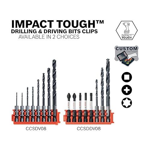  BOSCH CCSDV08 8-Piece Assorted Set Impact Tough Black Oxide Drill Bits with Clip for Custom Case System for General Purpose Applications