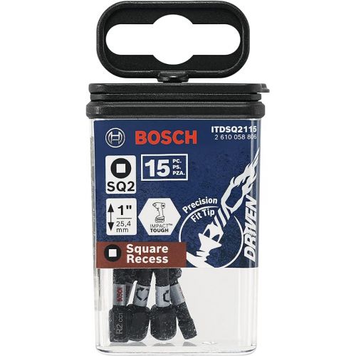  BOSCH ITDSQ2115 15 Count (Pack of 1) 1 In. Driven Square #2 Impact Tough Screwdriving Insert Bits