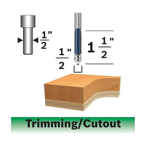  BOSCH 85601M 1/2 In. x 1-1/2 In. Carbide Tipped 2-Flute Templet Trim Bit