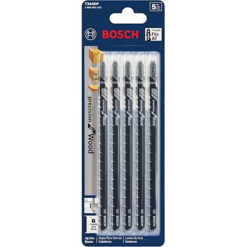  BOSCH T344DP 5-Piece 6 In. 6 TPI Precision for Wood T-Shank Jig Saw Blades,Black