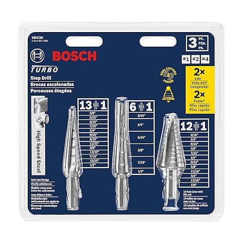  BOSCH SDC30 3 pc. High-Speed Steel Turbo Step Drill Bit Set