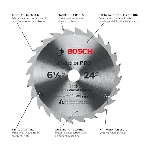  BOSCH PRO624TS 6-1/2 In. 24-Tooth Precision Pro Series Track Saw Blade