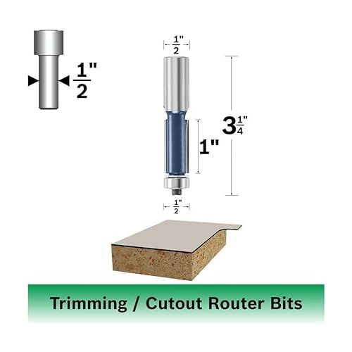  BOSCH 85441M 1/2 In. x 1 In. Carbide Tipped 2-Flute Flush Trim Bit