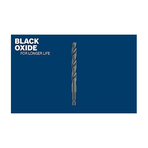  BOSCH BL2135IM 1-Piece 1/8 In. x 2-3/4 In. Black Oxide Metal Drill Bit Impact Tough with Impact-Rated Hex Shank for Applications in Steel, Copper, Aluminum, Brass, Oak, MDF, Pine, PVC and More