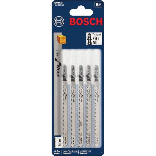  BOSCH T301CD 5-Piece 4-5/8 In. 8 TPI Clean for Wood T-Shank Jig Saw Blades