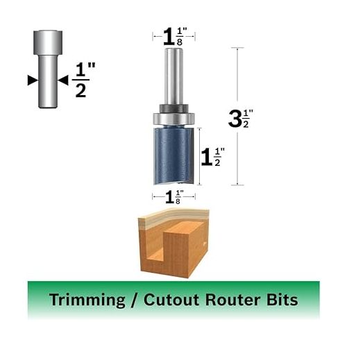  Bosch 85671M 1-1/8 In. x 1-1/2 In. Carbide Tipped 2-Flute Top Bearing Straight Trim Bit