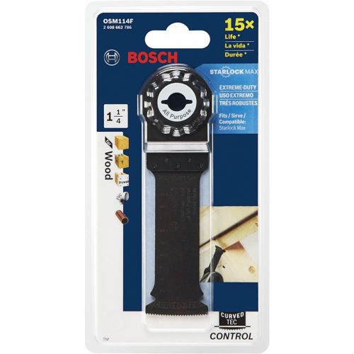  BOSCH OSM114F 1-1/4 In. StarlockMax Oscillating Multi Tool All Purpose Bi-Metal Plunge Cut Blade for Extreme-Duty Applications in Wood, Wood with Nails, Drywall, PVC, Metal (Nails and Staples)