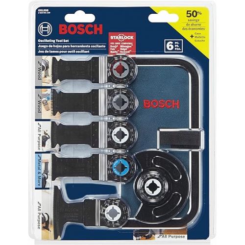  BOSCH OSL006 5-Piece Starlock Oscillating Multi Tool Assorted Set Blades for Mixed Applications in Metal, Wood and Other General Purpose Materials with Included Pouch