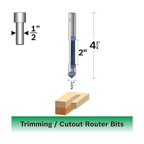  BOSCH 85407M 1/2 In. x 2 In. Carbide Tipped 1-Flute Pilot Panel Straight Bit